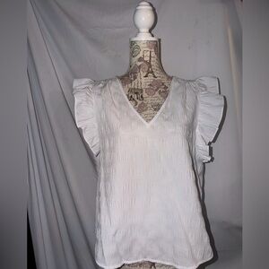 Chic White Ruffle Sleeve V-Neck Blouse